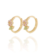 Load image into Gallery viewer, Flower Huggies Pink | Gold Plated 925 Sterling Silver
