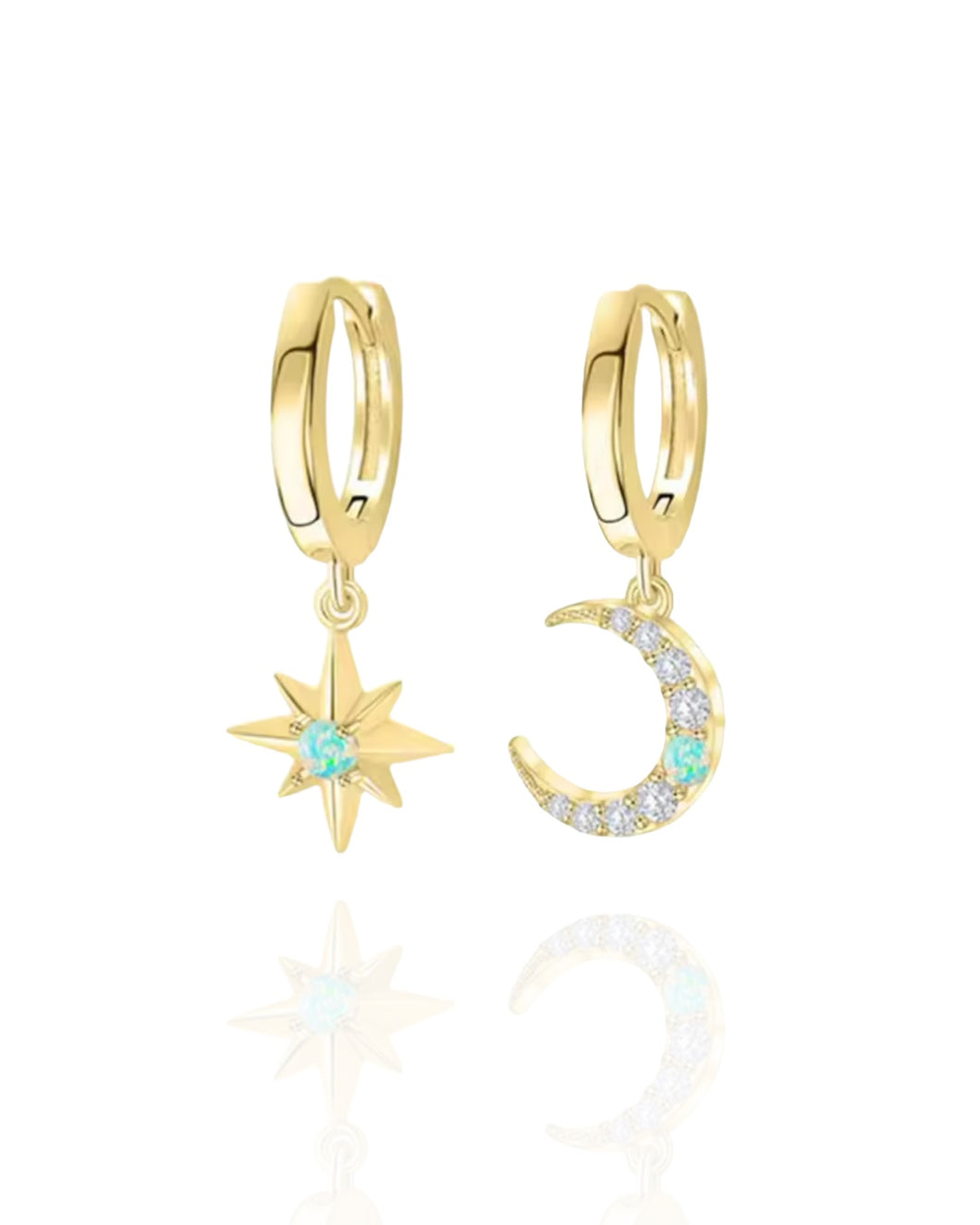 Moonstone Star and Moon Drops Gold | Gold Plated 925 Sterling Silver