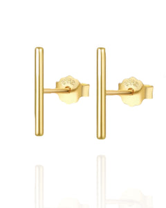 10mm Long Plain Gold Bar Studs | Gold Plated 925 Sterling