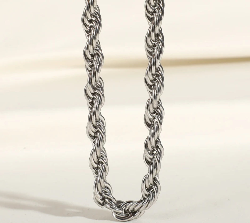 8mm Chunky Kelsi Rope Necklace Chain Silver