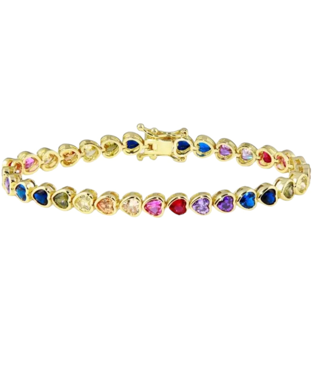 Rainbow Heart Tennis Bracelet |  Gold Plated 925 Sterling Silver